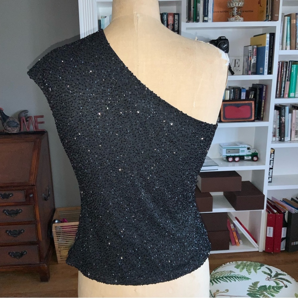 Lawrence Kazar beaded one shoulder top Size M - Picture 2 of 5